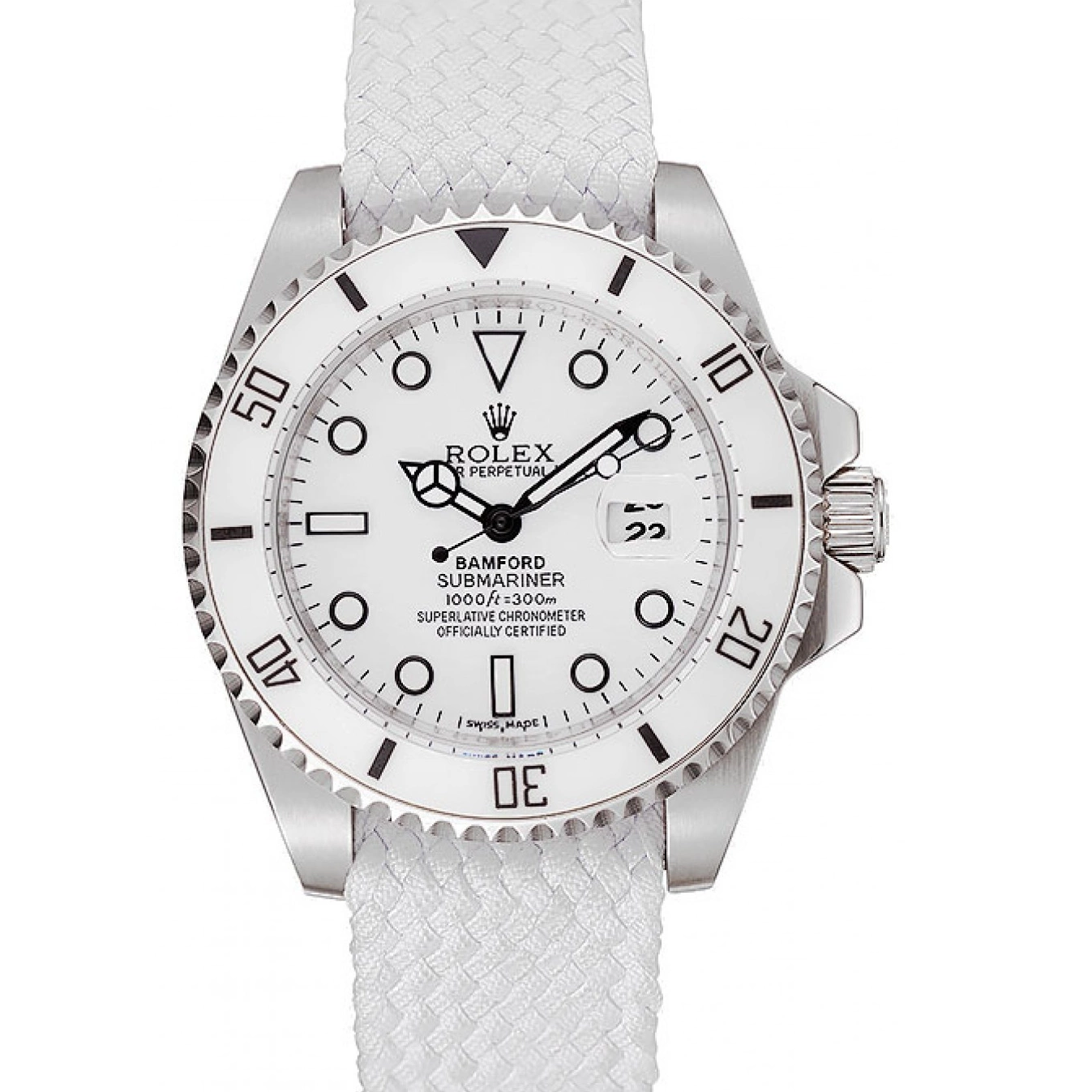 Aaa replica watch Fabric Rolex White Submariner White Bamford Dial Bracelet 1453867 0521